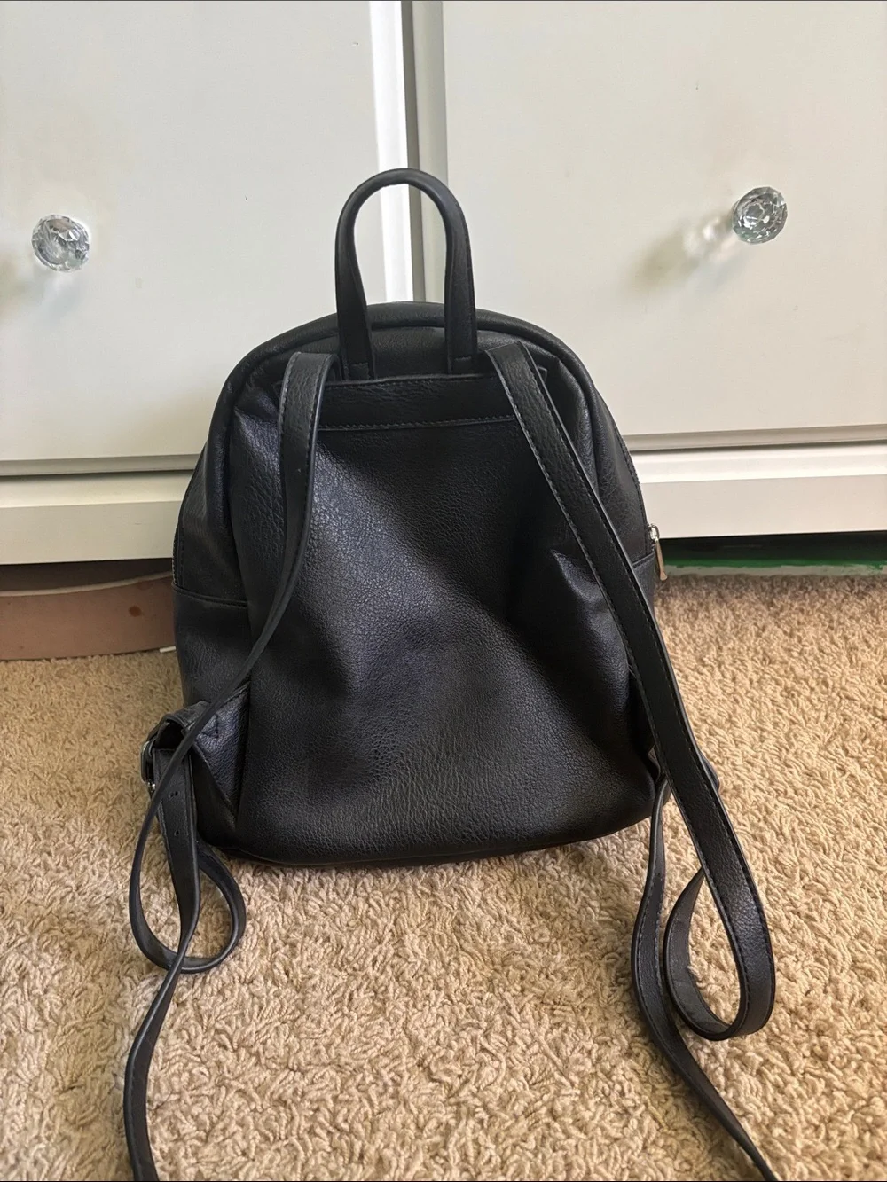 Black Leather Mini Backpack